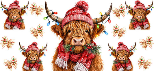 Christmas Highland Cow UV DTF Cup Wrap for 16oz Libbey KA-15379