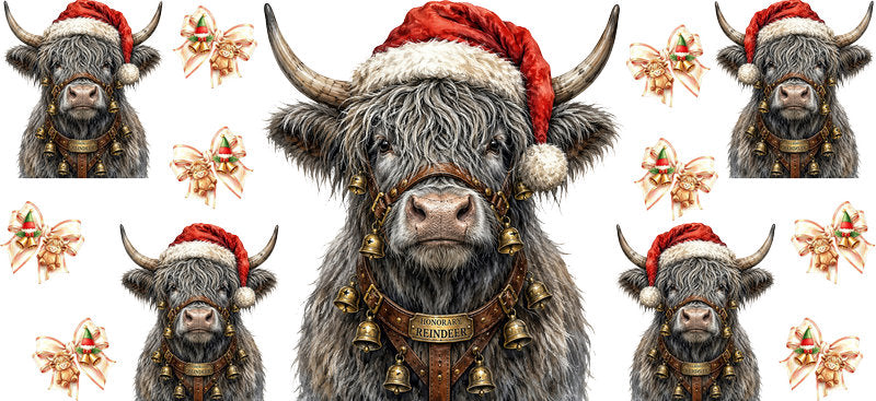 Christmas Highland Cow UV DTF Cup Wrap for 16oz Libbey KA-15381