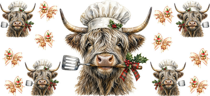 Christmas Highland Cow UV DTF Cup Wrap for 16oz Libbey KA-15382