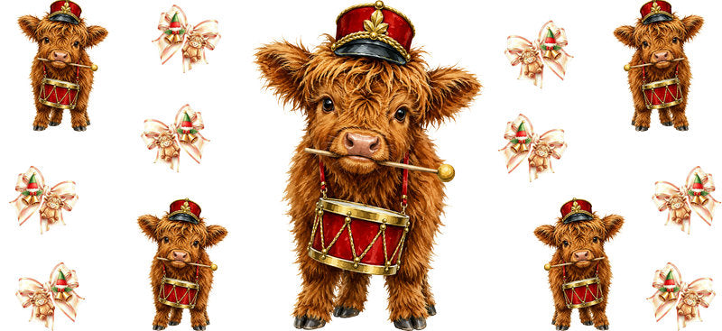 Christmas Highland Cow UV DTF Cup Wrap for 16oz Libbey KA-15386