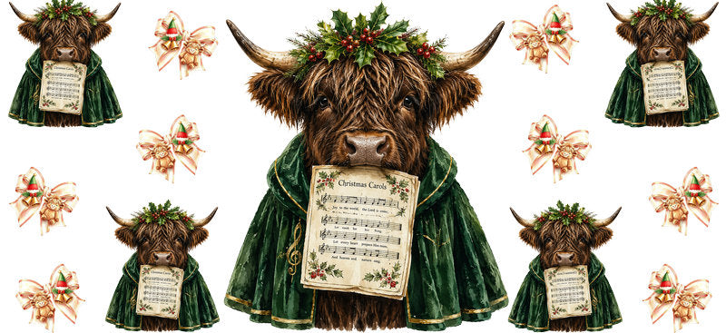 Christmas Highland Cow UV DTF Cup Wrap for 16oz Libbey KA-15389