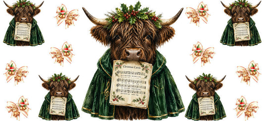Christmas Highland Cow UV DTF Cup Wrap for 16oz Libbey KA-15389