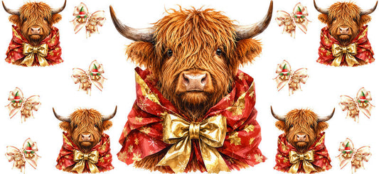 Christmas Highland Cow UV DTF Cup Wrap for 16oz Libbey KA-15390