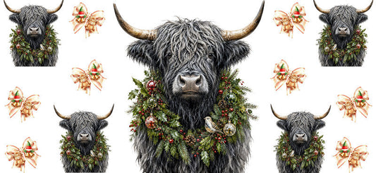 Christmas Highland Cow UV DTF Cup Wrap for 16oz Libbey KA-15391