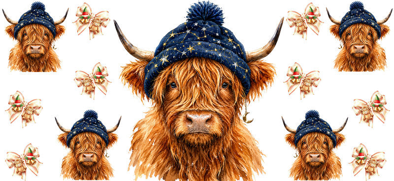 Christmas Highland Cow UV DTF Cup Wrap for 16oz Libbey KA-15392