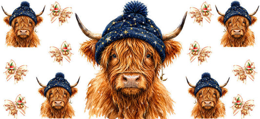 Christmas Highland Cow UV DTF Cup Wrap for 16oz Libbey KA-15392