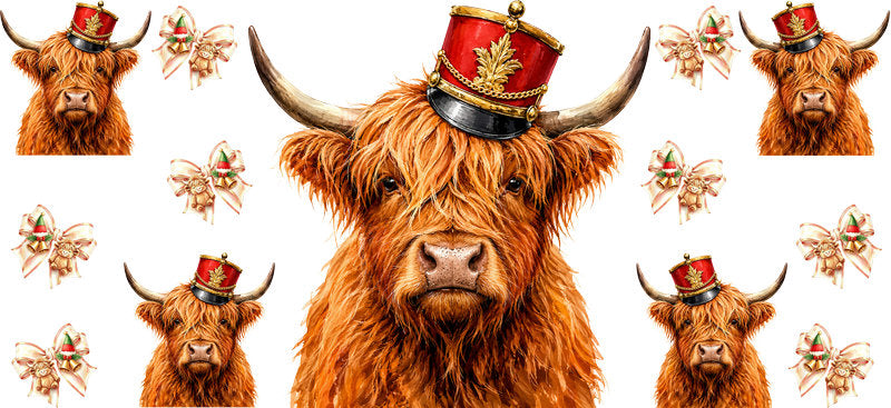 Christmas Highland Cow UV DTF Cup Wrap for 16oz Libbey KA-15393
