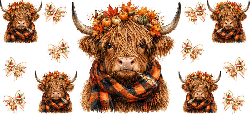 Christmas Highland Cow UV DTF Cup Wrap for 16oz Libbey KA-15394