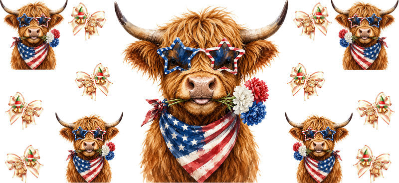 Christmas Highland Cow UV DTF Cup Wrap for 16oz Libbey KA-15395