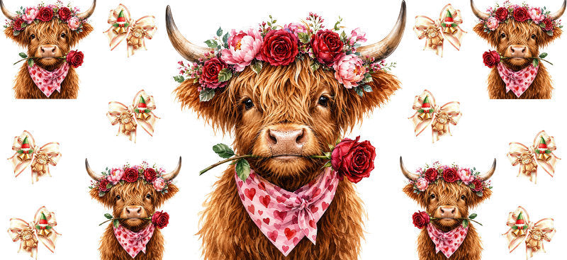 Christmas Highland Cow UV DTF Cup Wrap for 16oz Libbey KA-15396