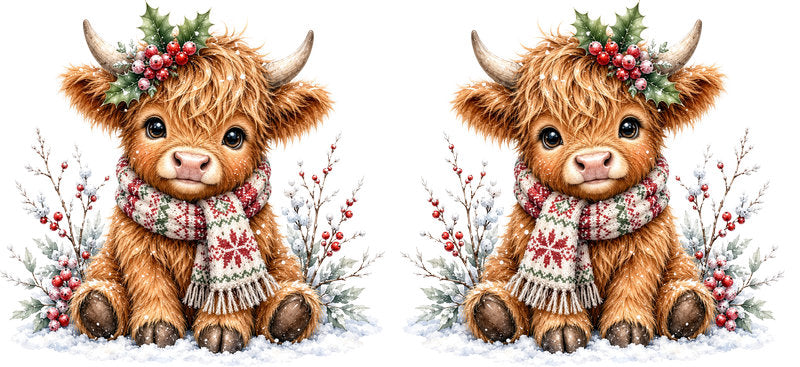 Christmas Highland Cow UV DTF Cup Wrap for 16oz Libbey KA-15398