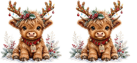 Christmas Highland Cow UV DTF Cup Wrap for 16oz Libbey KA-15400