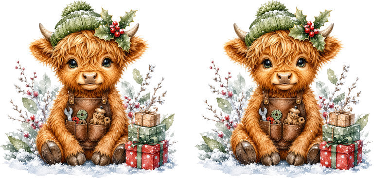 Christmas Highland Cow UV DTF Cup Wrap for 16oz Libbey KA-15401