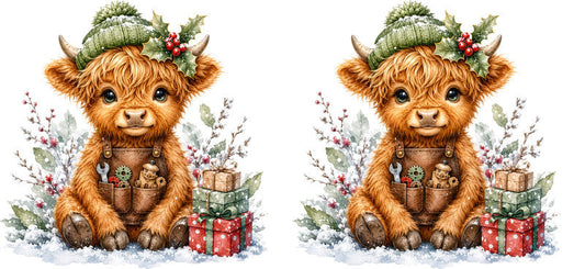 Christmas Highland Cow UV DTF Cup Wrap for 16oz Libbey KA-15401