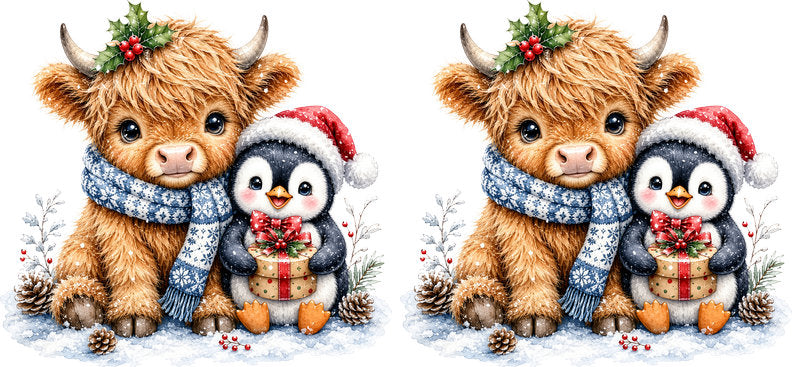 Christmas Highland Cow UV DTF Cup Wrap for 16oz Libbey KA-15402