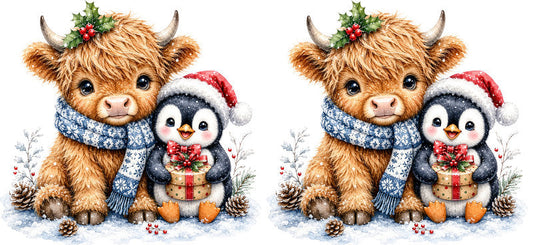 Christmas Highland Cow UV DTF Cup Wrap for 16oz Libbey KA-15402