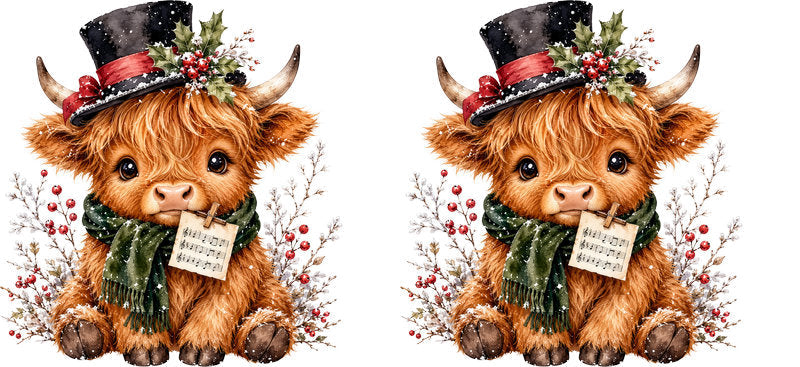 Christmas Highland Cow UV DTF Cup Wrap for 16oz Libbey KA-15405