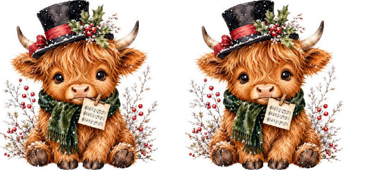 Christmas Highland Cow UV DTF Cup Wrap for 16oz Libbey KA-15405