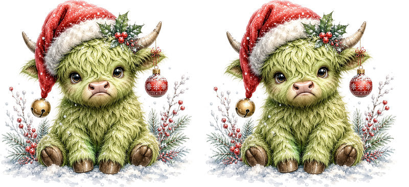 Christmas Highland Cow UV DTF Cup Wrap for 16oz Libbey KA-15406