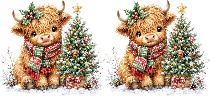 Christmas Highland Cow UV DTF Cup Wrap for 16oz Libbey KA-15407