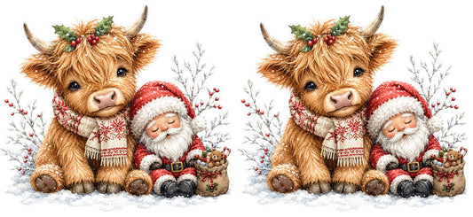 Christmas Highland Cow UV DTF Cup Wrap for 16oz Libbey KA-15408