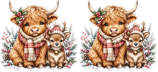Christmas Highland Cow UV DTF Cup Wrap for 16oz Libbey KA-15409