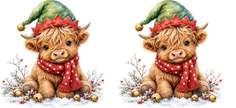 Christmas Highland Cow UV DTF Cup Wrap for 16oz Libbey KA-15410
