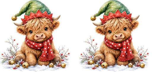 Christmas Highland Cow UV DTF Cup Wrap for 16oz Libbey KA-15410