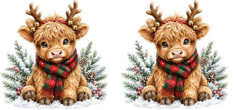 Christmas Highland Cow UV DTF Cup Wrap for 16oz Libbey KA-15411