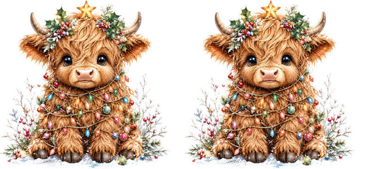 Christmas Highland Cow UV DTF Cup Wrap for 16oz Libbey KA-15412