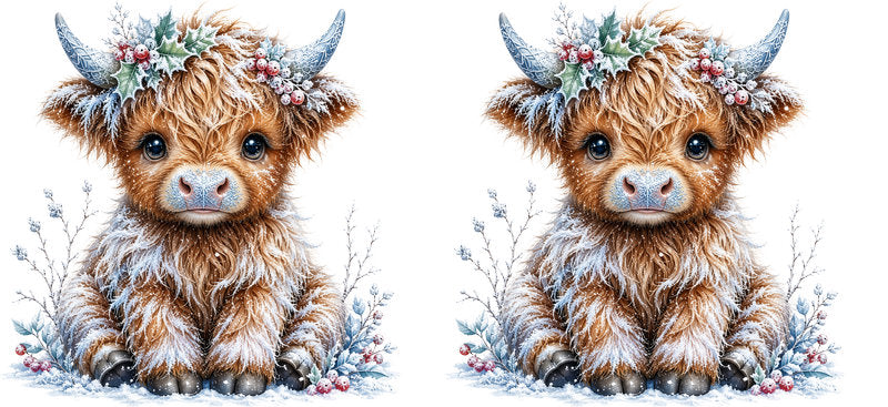 Christmas Highland Cow UV DTF Cup Wrap for 16oz Libbey KA-15414