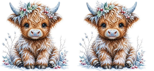 Christmas Highland Cow UV DTF Cup Wrap for 16oz Libbey KA-15414