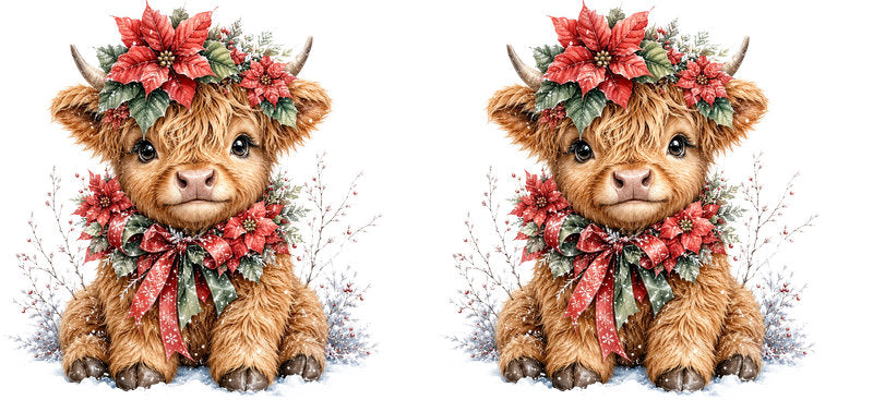 Christmas Highland Cow UV DTF Cup Wrap for 16oz Libbey KA-15415