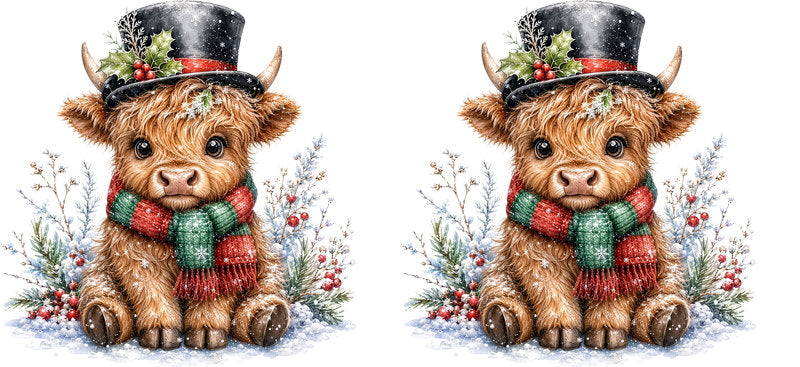 Christmas Highland Cow UV DTF Cup Wrap for 16oz Libbey KA-15416