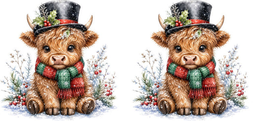 Christmas Highland Cow UV DTF Cup Wrap for 16oz Libbey KA-15416
