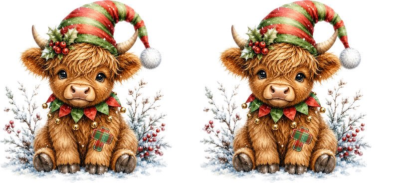 Christmas Highland Cow UV DTF Cup Wrap for 16oz Libbey KA-15417