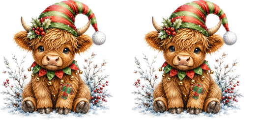 Christmas Highland Cow UV DTF Cup Wrap for 16oz Libbey KA-15417