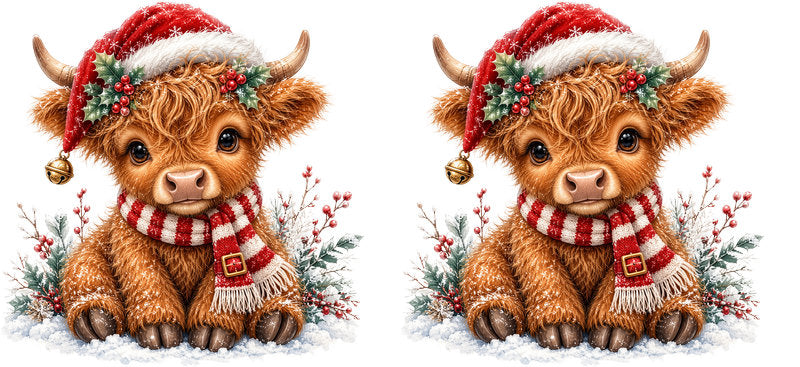 Christmas Highland Cow UV DTF Cup Wrap for 16oz Libbey KA-15418