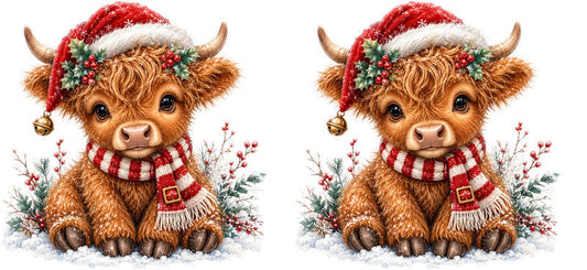Christmas Highland Cow UV DTF Cup Wrap for 16oz Libbey KA-15418