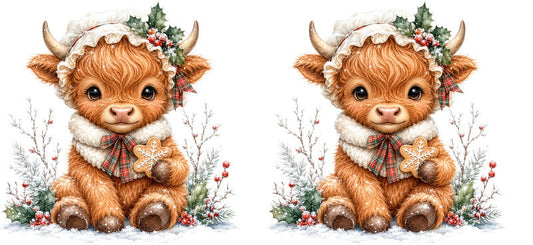 Christmas Highland Cow UV DTF Cup Wrap for 16oz Libbey KA-15419