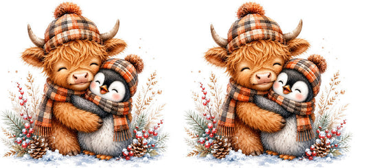 Christmas Highland Cow UV DTF Cup Wrap for 16oz Libbey KA-15420