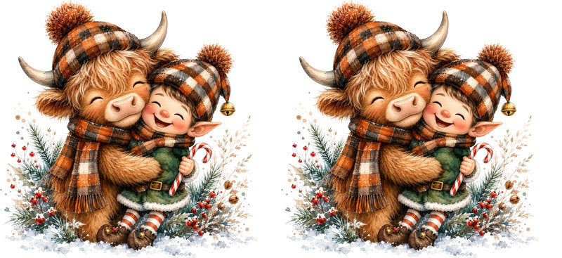 Christmas Highland Cow UV DTF Cup Wrap for 16oz Libbey KA-15422