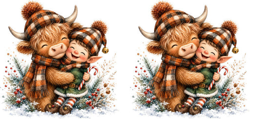 Christmas Highland Cow UV DTF Cup Wrap for 16oz Libbey KA-15422