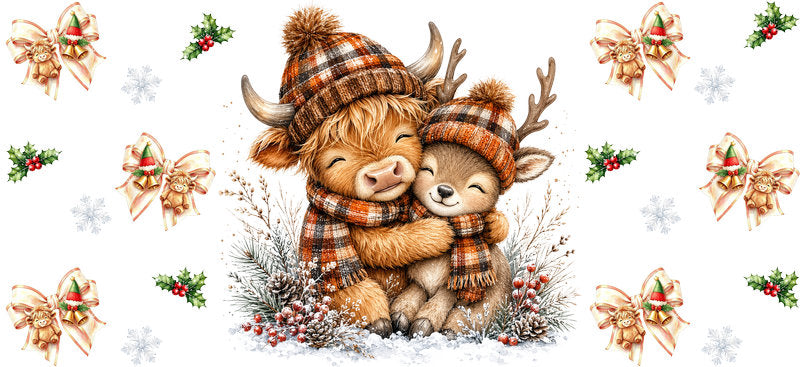 Christmas Highland Cow UV DTF Cup Wrap for 16oz Libbey KA-15424