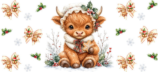 Christmas Highland Cow UV DTF Cup Wrap for 16oz Libbey KA-15425