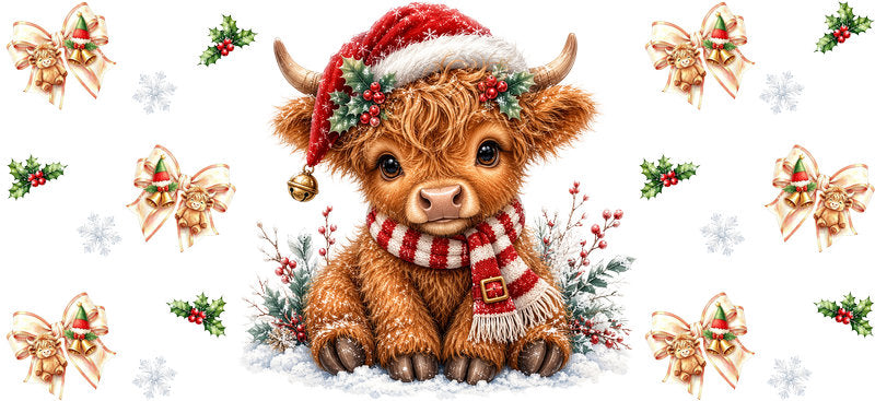 Christmas Highland Cow UV DTF Cup Wrap for 16oz Libbey KA-15426