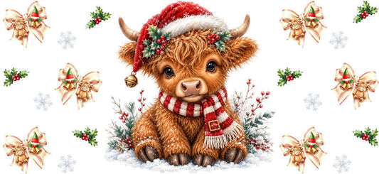 Christmas Highland Cow UV DTF Cup Wrap for 16oz Libbey KA-15426