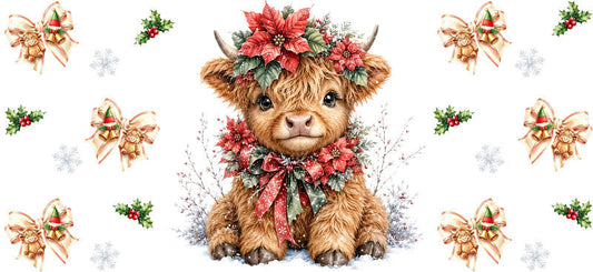 Christmas Highland Cow UV DTF Cup Wrap for 16oz Libbey KA-15429