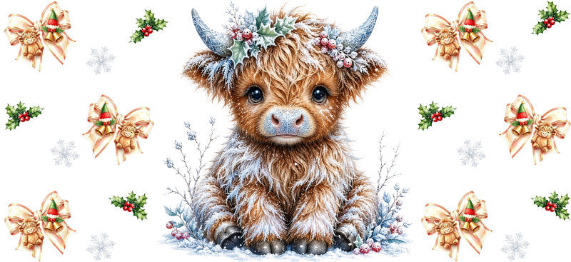 Christmas Highland Cow UV DTF Cup Wrap for 16oz Libbey KA-15430
