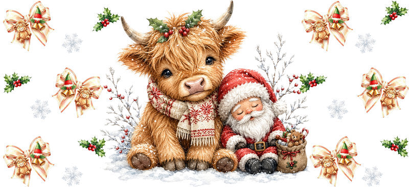 Christmas Highland Cow UV DTF Cup Wrap for 16oz Libbey KA-15436